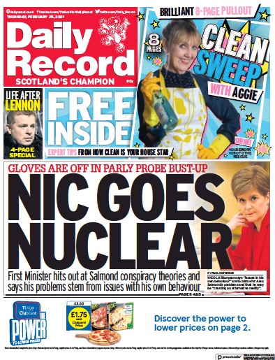Daily Record Newspaper Front Page for 25 February 2021