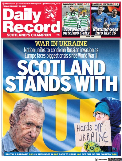 Daily Record Newspaper Front Page for 25 February 2022