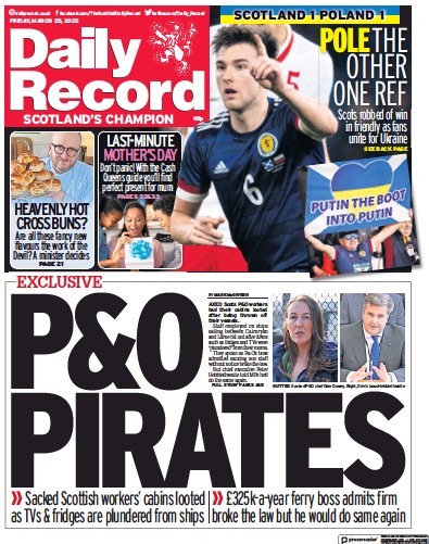 Daily Record Newspaper Front Page for 25 March 2022