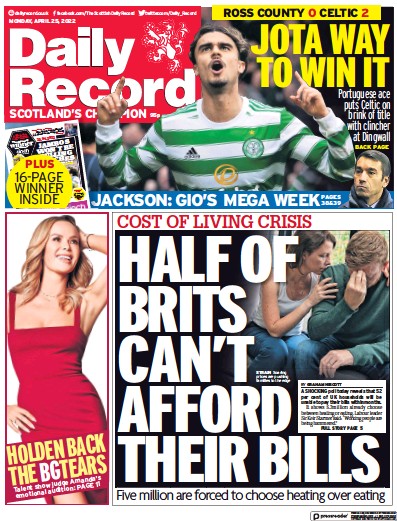 Daily Record (UK) Newspaper Front Page for 25 April 2022