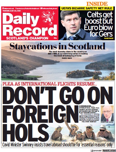 Daily Record Newspaper Front Page for 25 May 2021
