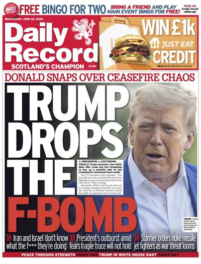 Daily Record (UK) Newspaper Front Page for 25 June 2025