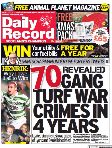 Daily Record (UK) Newspaper Front Page for 26 October 2021