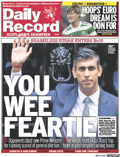 Daily Record Newspaper Front Page for 26 October 2022