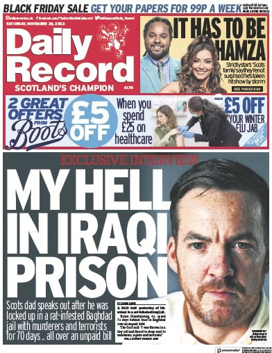Daily Record (UK) Newspaper Front Page for 26 November 2022