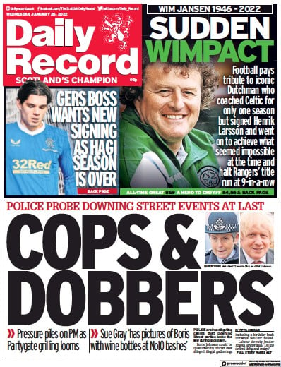 Daily Record (UK) Newspaper Front Page for 26 January 2022