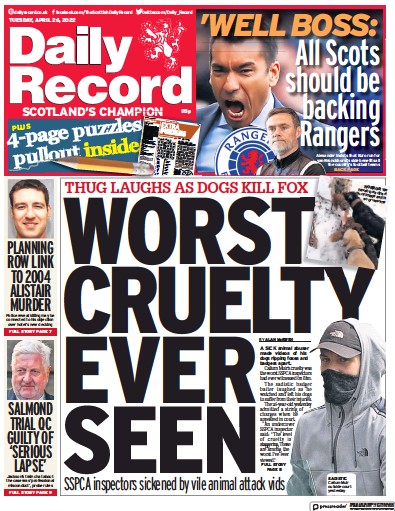 Daily Record Newspaper Front Page for 26 April 2022