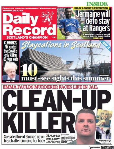 Daily Record (UK) Newspaper Front Page for 26 May 2021