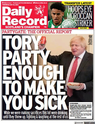 Daily Record (UK) Newspaper Front Page for 26 May 2022
