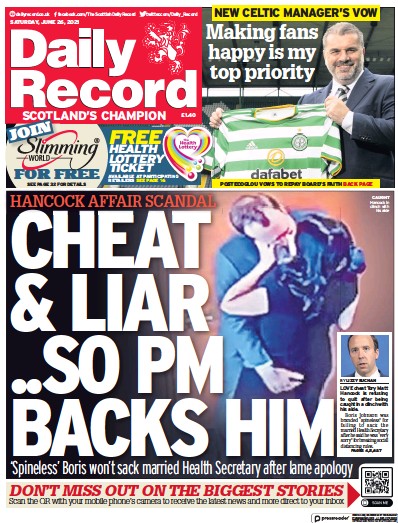 Daily Record (UK) Newspaper Front Page for 26 June 2021