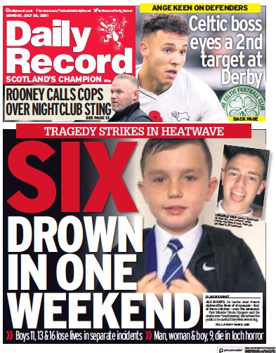 Daily Record (UK) Newspaper Front Page for 26 July 2021