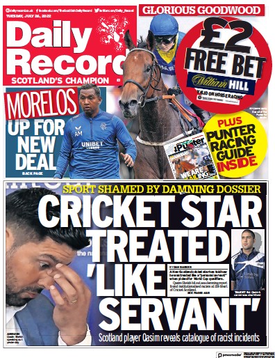 Daily Record (UK) Newspaper Front Page for 26 July 2022