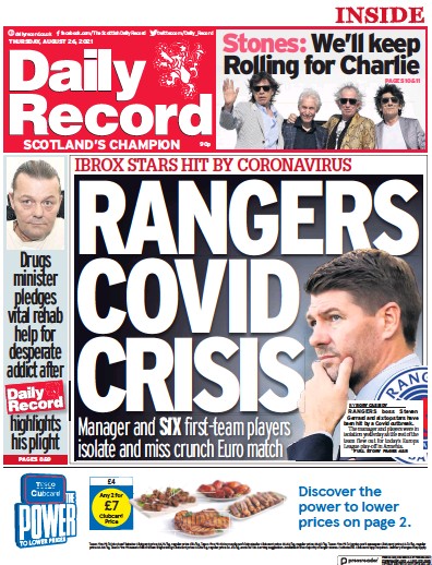 Daily Record (UK) Newspaper Front Page for 26 August 2021