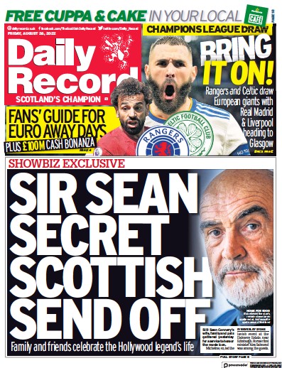 Daily Record (UK) Newspaper Front Page for 26 August 2022