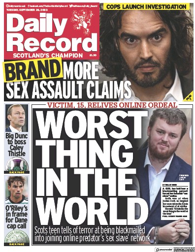 Daily Record Newspaper Front Page for 26 September 2023