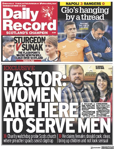 Daily Record (UK) Newspaper Front Page for 27 October 2022