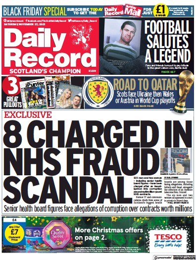 Daily Record (UK) Newspaper Front Page for 27 November 2021