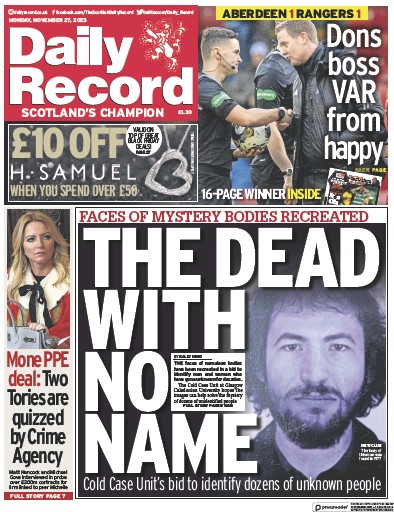 Daily Record (UK) Newspaper Front Page for 27 November 2023