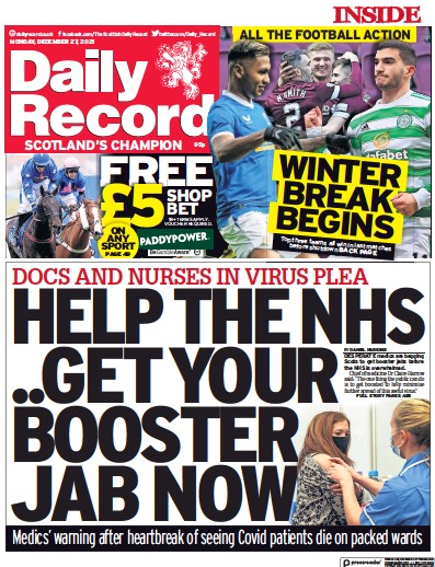 Daily Record (UK) Newspaper Front Page for 27 December 2021
