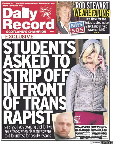 Daily Record (UK) Newspaper Front Page for 27 January 2023