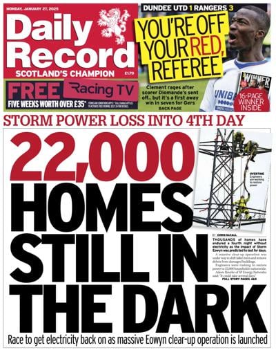 Daily Record (UK) Newspaper Front Page for 27 January 2025