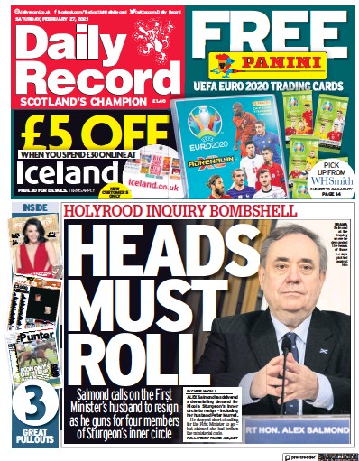 Daily Record (UK) Newspaper Front Page for 27 February 2021