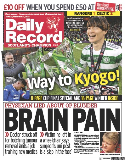Daily Record (UK) Newspaper Front Page for 27 February 2023