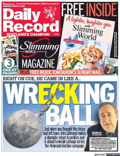 Daily Record (UK) Newspaper Front Page for 27 March 2021
