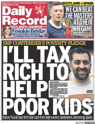 Daily Record (UK) Newspaper Front Page for 27 March 2023