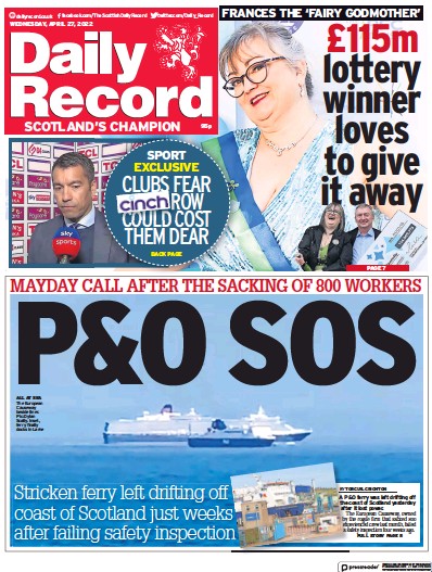 Daily Record Newspaper Front Page for 27 April 2022