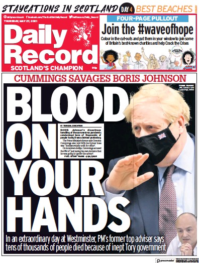 Daily Record Newspaper Front Page for 27 May 2021