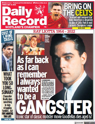 Daily Record (UK) Newspaper Front Page for 27 May 2022