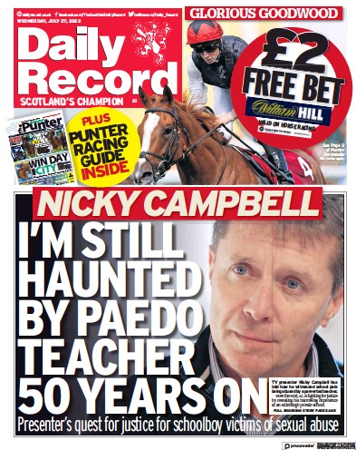 Daily Record Newspaper Front Page for 27 July 2022