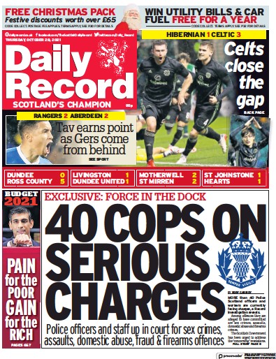 Daily Record (UK) Newspaper Front Page for 28 October 2021
