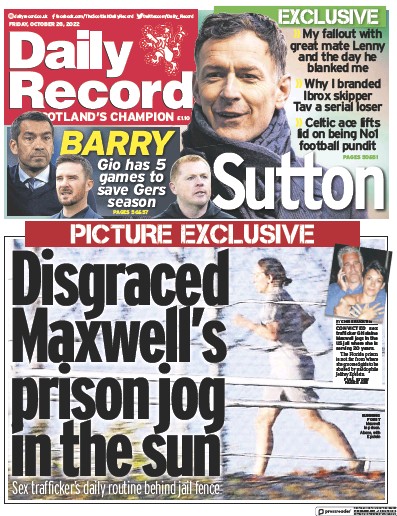 Daily Record (UK) Newspaper Front Page for 28 October 2022