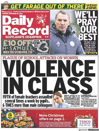 Daily Record (UK) Newspaper Front Page for 28 November 2023