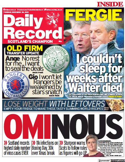 Daily Record (UK) Newspaper Front Page for 28 December 2021