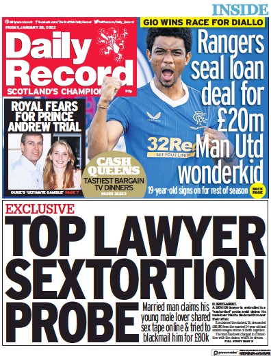 Daily Record (UK) Newspaper Front Page for 28 January 2022