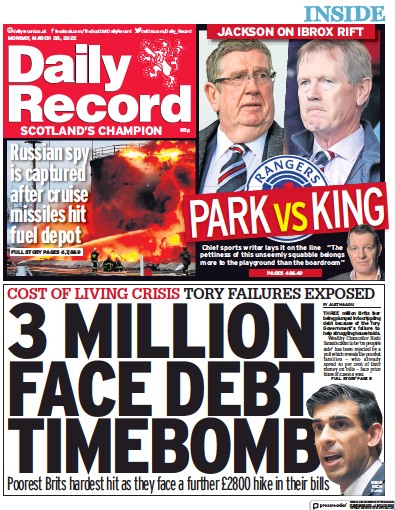 Daily Record (UK) Newspaper Front Page for 28 March 2022