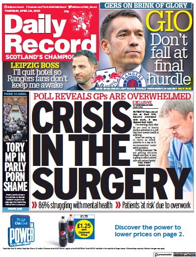 Daily Record (UK) Newspaper Front Page for 28 April 2022