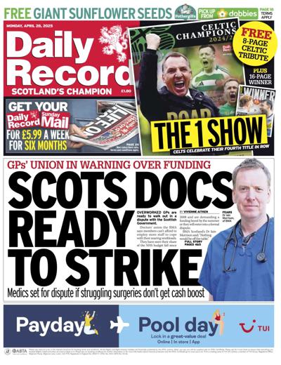 Daily Record (UK) Newspaper Front Page for 28 April 2025