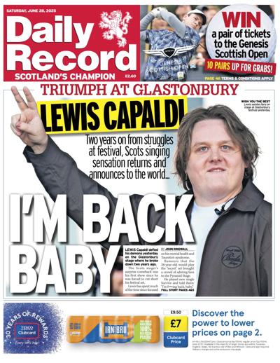 Daily Record (UK) Newspaper Front Page for 28 June 2025