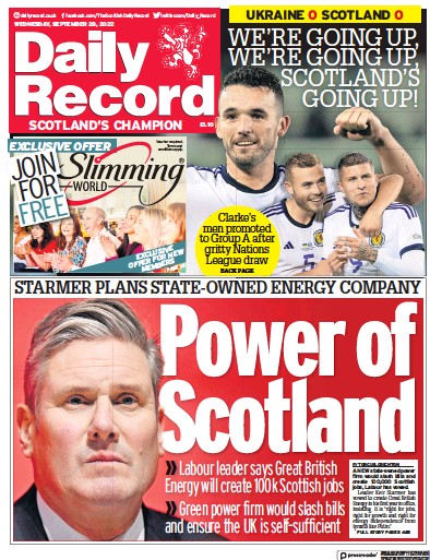 Daily Record (UK) Newspaper Front Page for 28 September 2022