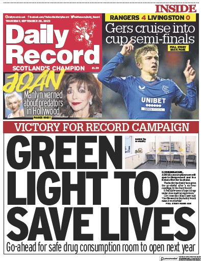 Daily Record Newspaper Front Page for 28 September 2023