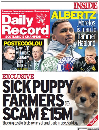 Daily Record (UK) Newspaper Front Page for 29 December 2021