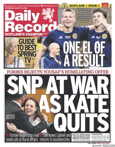 Daily Record (UK) Newspaper Front Page for 29 March 2023