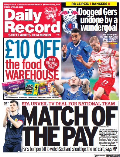 Daily Record Newspaper Front Page for 29 April 2022