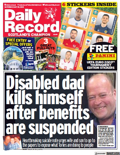 Daily Record Newspaper Front Page for 29 May 2021