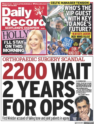 Daily Record (UK) Newspaper Front Page for 29 May 2023
