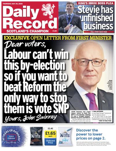 Daily Record (UK) Newspaper Front Page for 29 May 2025